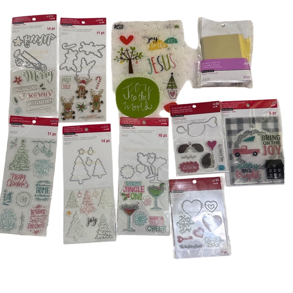 Recollections Christmas Valentines Clear Stamps Metal Dies Embossing Set 10pcNEW